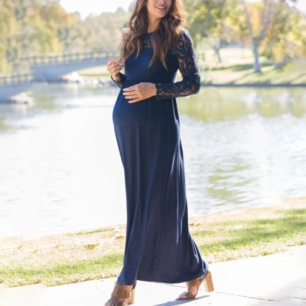 Dresses New Autumn Lace Pregnancy Dress Long Sleeve Maternity Gown Nursing Dresses Clothes Plus Pregnant Woman Vestidos Baby Showers