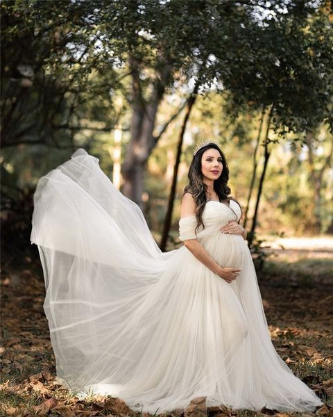Sexy Pregnant Female Baby Shower Dresses Mesh Woman Pregnancy Photo Shooting Dress Long Maternity Photography Session Gown