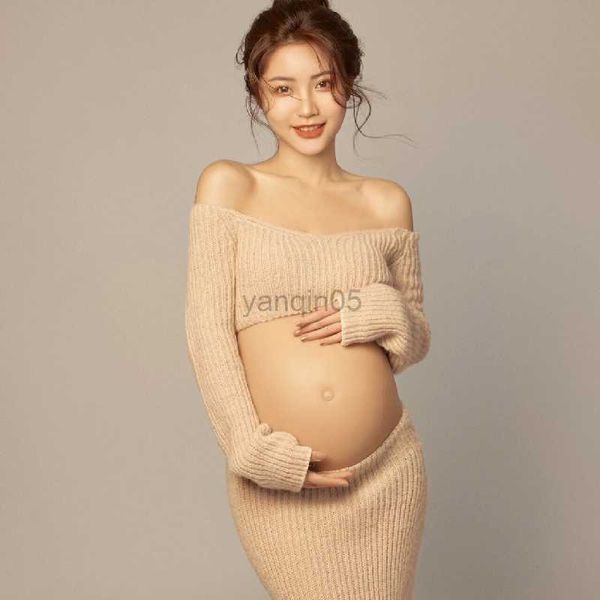 Maternity Dresses Studio New ArrivalsPregnant Women Photography Costume Props Knit Top Casual Sexy Home Style Maternity Dresses for Photo Shoot HKD230808