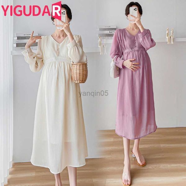 Maternity Dresses Maternity Dresses 2023 New Summer Clothes For Pregnant Women Loose V-Neck Long Sleeve Patchwork Pregnancy Vestidos de fotografia HKD230808