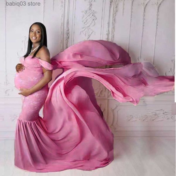 Maternity Dresses Off-the-shoulder maternity dress photo long skirt pregnant woman Christmas dress photography props T230523