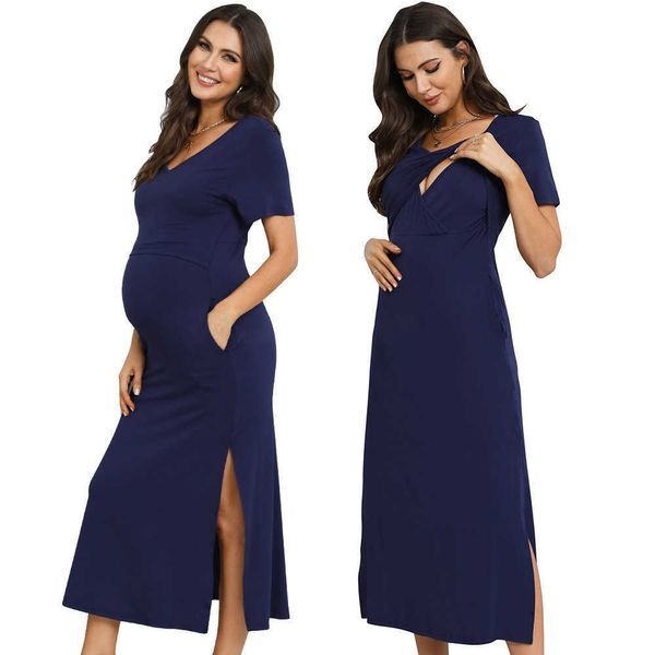 2023 New Modal Round V-neck Short Sleeve Maternity size clothes winter Breastfeeding Dress Nursing
