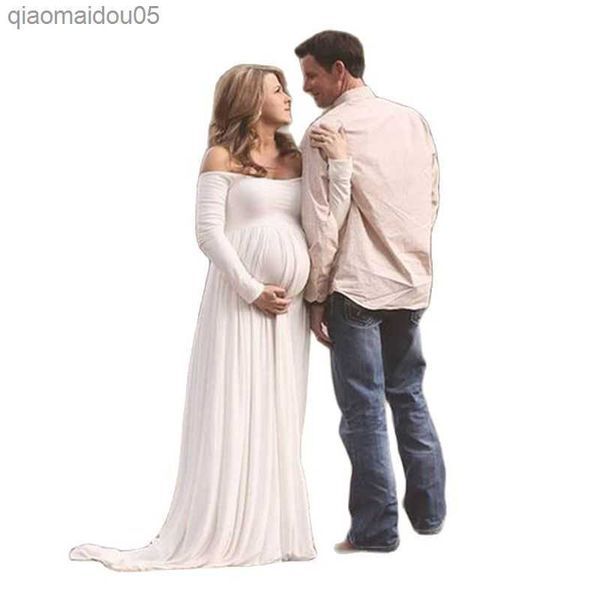 Pregnant Women Front Fork Dress Elegant Pregnancy Clothes Maternity Long Sleeve Maxi Gown Photo Shoot Photography Props Skirt L230712
