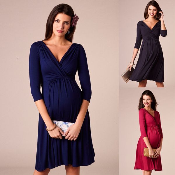 Maternity Dresses Pregnant Women&#039;s Clothing Care Breastfeeding Dress Solid V-neck Pregnant Women&#039;s Dress Fashion Mom Wears Evening Dress Women&#039;s Clothing 230404