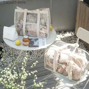 Diaper Bags Transparent PVC Mesh Beach Bag Tote Large Luggage Bag Baby Care Diaper Nappy Storage Organizer Maternity Mommy Shoulder Bags T230525