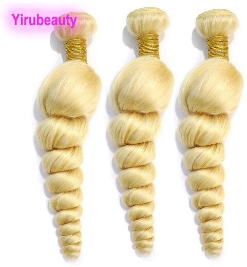 Brazilian Human Virgin Hair 3 Bundles Loose Wave Double Weft Blonde 613 Color 10-40inch Curly Products Yirubeauty