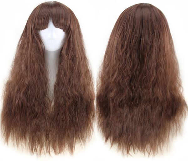 Womens Fashion Sexy Long Full Wavy Hair Heat Resistant Synthetic Hair Wigs Cosplay Party Light Brown Natural Black Peruca Peluca5098914