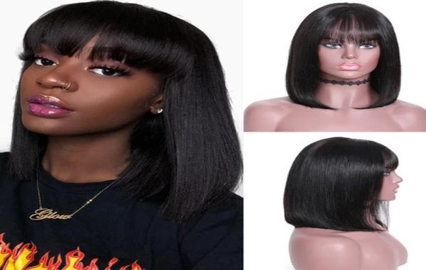 Hair Wigs 14inches Short straight bobbed head air bangs full headgear5980617