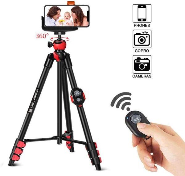 Tripods ZOMEI T60 Mobile Phone Holder With Bluetooth Remote Control Camera Tripod For DSLR Action