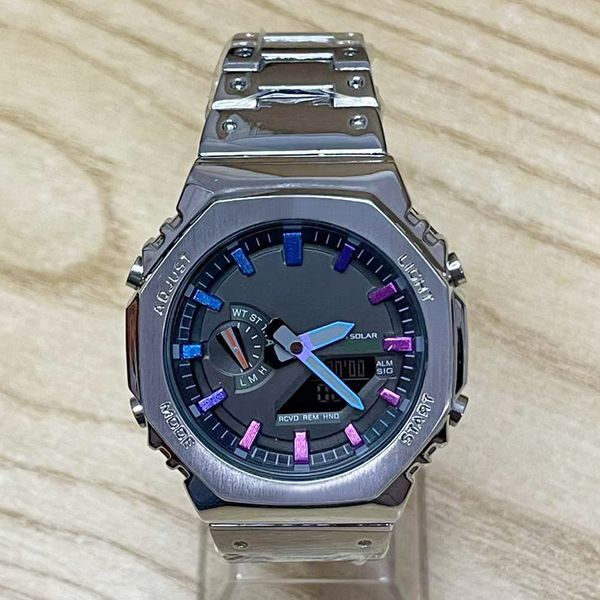 Full-featured Brand Wrist Watches LED Dual Display Men Women Casual Sports Stainless Steel Metal Electronic Analog Digital Waterproof Full Gm GA Clock 21