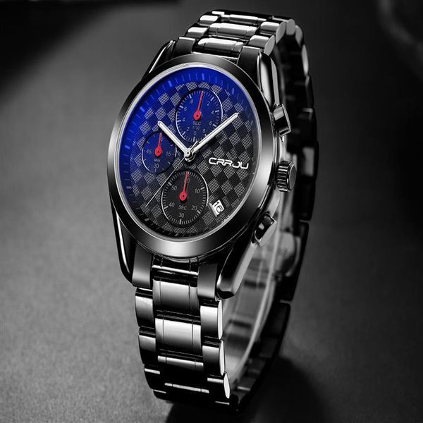 CRRJU Men&#039;s Top Brand Fashion Business Analog Watches Male Quartz Casual Full Stainless Steel Clock Military Wrist Watch283h