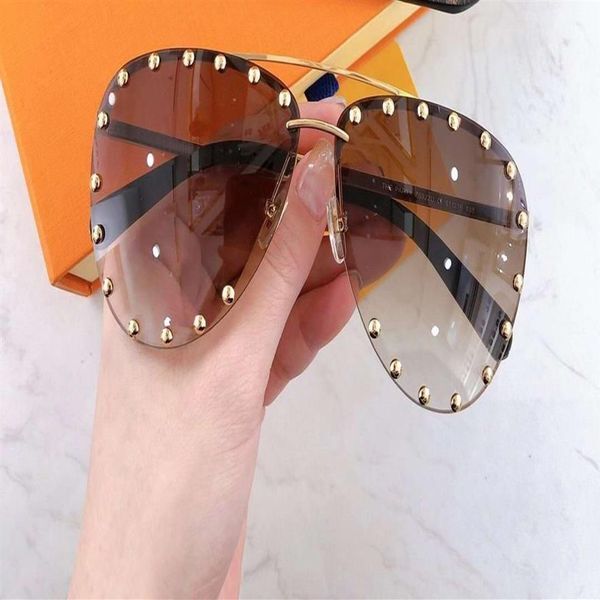 The Party Pilot Sunglasses Studes Gold Brown Shaded Sun Glasses Women Fashion Rimless Sunglasses Eye Wear With Box214T