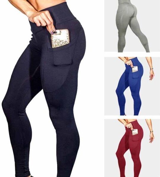 Yoga Outfit Women Seamless Sports Mobile Phone Pocket Leggings Solid Color High Elastic Fitness Hip Lifting Waist Pants