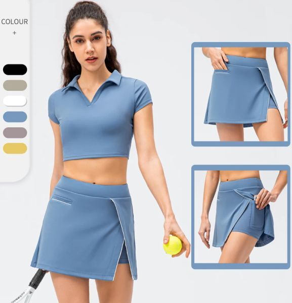 Dresses Summer Tennis Golf Skirt Women Solid Color 2 In 1 Pocket Fitness Running Skort Breathable Workout Short Pants Gym Clothes