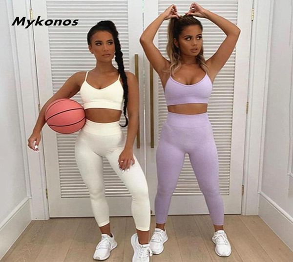 Thin Sport Set Women White Purple Two 2 Piece Crop Top Bra High Waist Leggings Sportsuit Workout Outfit Fitness Gym Yoga Sets T2005932383