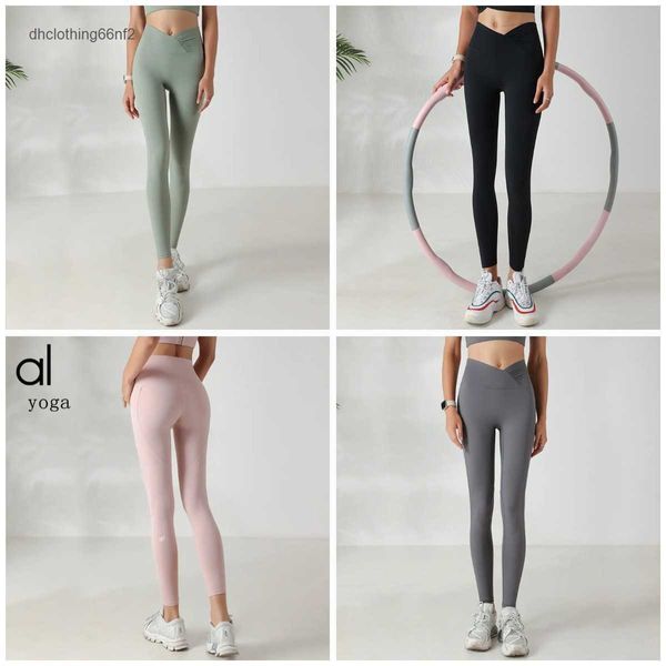 ALOLULU 2024 lycra fabric Solid Color Women yoga pants High Waist Sports Gym Wear Leggings Elastic Fitness Lady Outdoor Trousers 869B