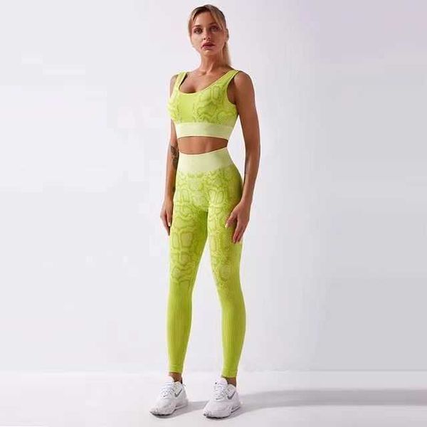 Women&#039;s Tracksuits &#039;s Tidal current for Sportswear Seamless Yoga Set Snake Print Crop Top Bra High Waist Fitnes Pants Gym Suit design juicy tracksuits