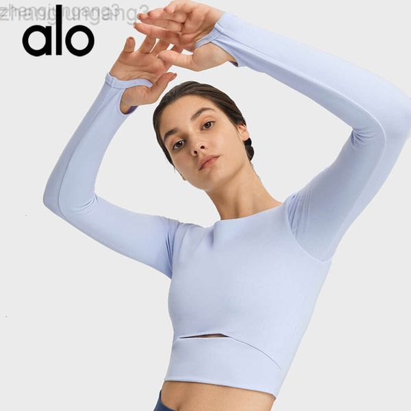 24SS Desginer Aloo Yoga Tops Sports Long Sleeved Fitness Suit with Chest Pad for Women&#039;s Tight Fitting Short t Outdoor Running Training Top