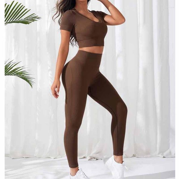 Active Sets Women Seamless Yoga Set Sport Suit Gymwear Workout Clothes Short Sleeve Gym Crop Top High Waist Leggings Fitness Sports Wear