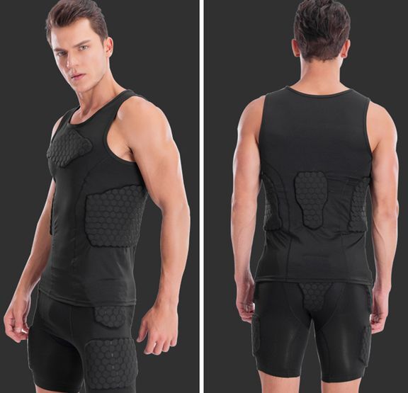 Men Honeycomb Anti-collision Vest Back Support T-shirt Short Set Quick Dry Tee Tops Trousers Apparel Sportswear For Workout Football Trainn