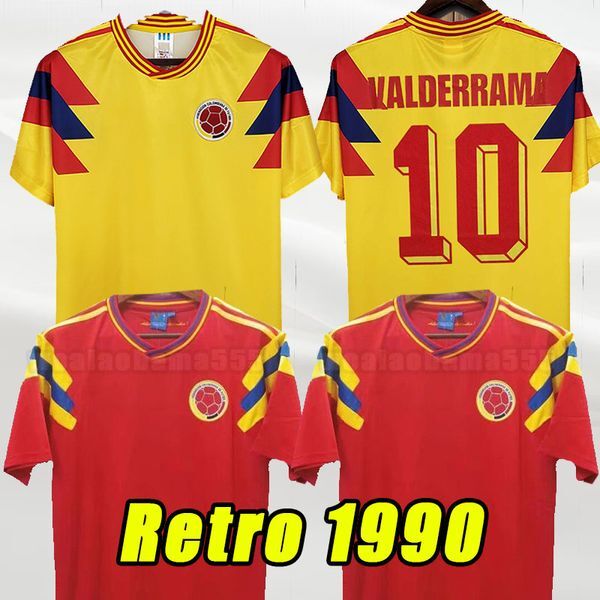 #10 Valderrama Colombia 1990 Retro soccer jerseys away home yellow red classic commemorate antique Collection vintage football shirts Escobar Guerrero top quality