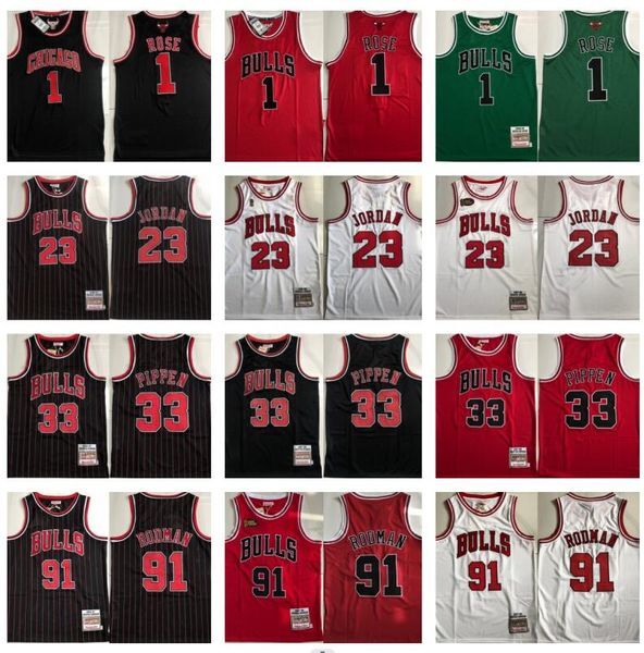 Authentic Stitched Retro throwback Basketball Jerseys 1 Derrick Rose 23 Michael 33 Scottie Pippen 91 Dennis Rodman top Jersey