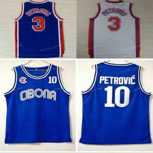 Vintage Drazen 3 Petrovic Jerseys Cibona Zagreb College Basketball Drazen 10 Petrovic Jersey Blue Breathable Sport Shirt Stitched