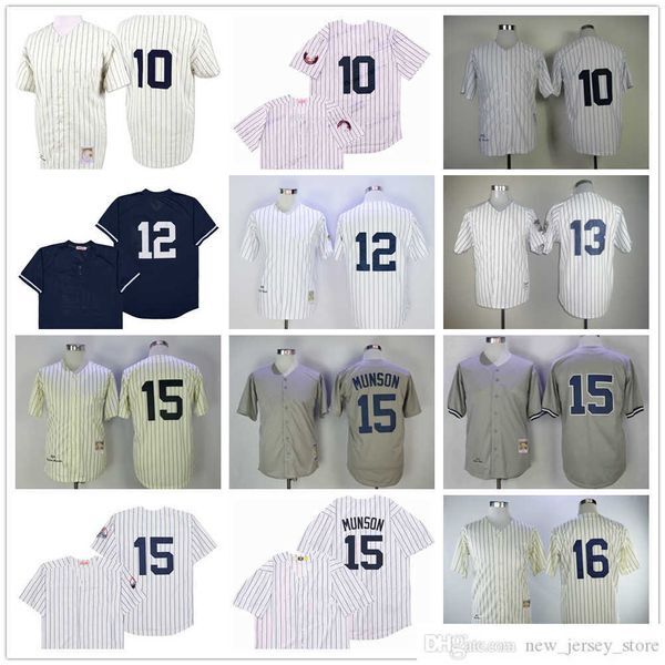 Movie Vintage 15 Thurman Munson Baseball Jerseys Stitched 10 Phil Rizzuto 12 Chase Headley 13 Alex Rodriguez White 1982 Gray Biege 1951 Jersey