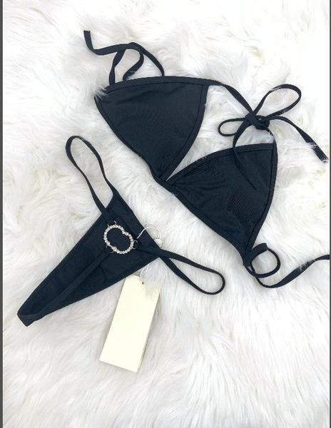 Luxury bikini swimwear Thong g-string Set 2022 New Designer Sexy Big Letter Metal swimsuit Black Two Piece lifts up bikinis set swimsuits S-XL