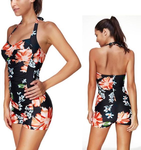 One Piece Swimsuit Shorts Flat Flower Womens Swimwear Bathing Suit Backless Swim Wear 2019 New Push Up Swimming Suit For Women3067663