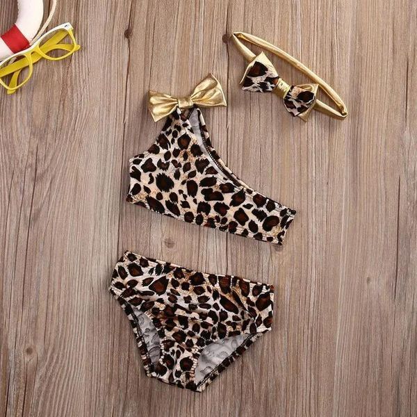 Two-Pieces 3Pcs Baby Girls Leopard Swimwear Kids Bikini Sets Summer Swimsuit Beachwear Children Bathing Suits 0 8Y 220622