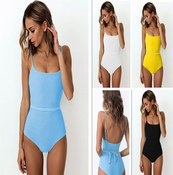 2019 foreign trade style women&#039;s one-piece swimsuit all-in-one bikini with European and American solid color special clot299m