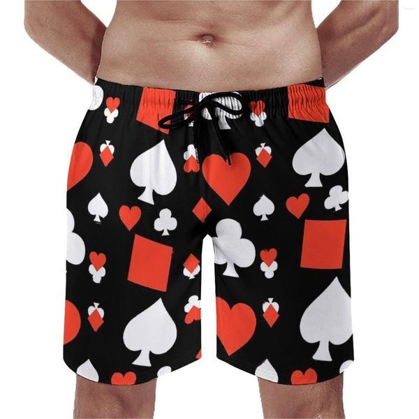 Men&#039;s Shorts Poker Cards Board Red Hearts Casual Beach Male Custom Sports Surf Quick Drying Swimming Trunks Gift