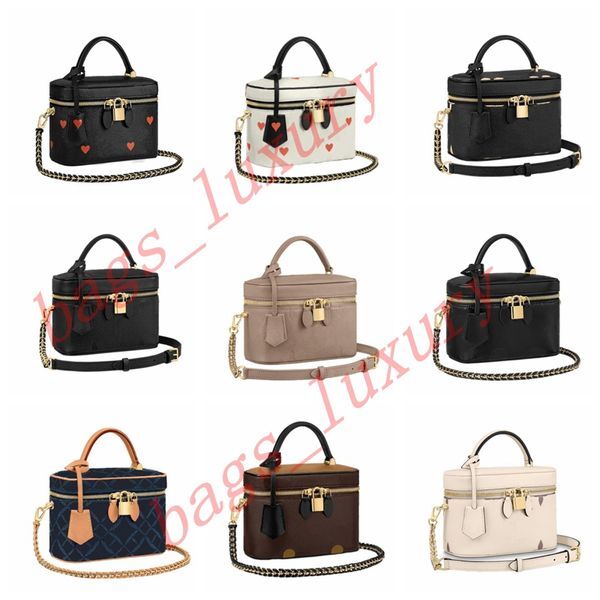 Women makeup Bag Fashion Canvas Leather Embossed Double Zip Closure with Padlock Shoulder Crossbody Top Handle Bags Clutch Cosmetic Bag