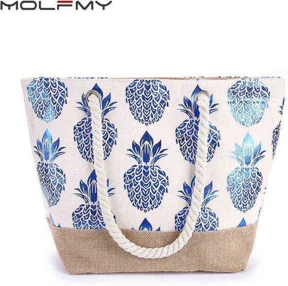 Shopping Bags 2022 Summer Fashion Pineapple Print Canvas Handbag For Women Large Capacity Ladies Big Shoulder Casual Tote 220301