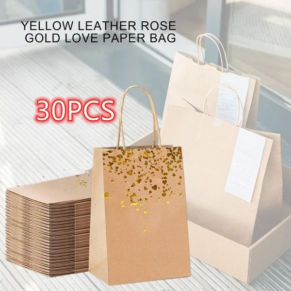 Gift Wrap 30PCS Kraft Bronzing Paper Bags Wedding Festival Birthday Party Storage Bag Clothes Shoes Present Wrapping Tote Case