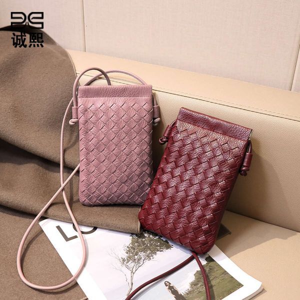 Vertical mobile phone small square bag fashionable handmade woven bag mini cute solid color single shoulder crossbody bag