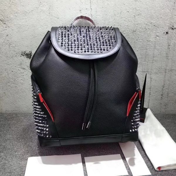 New top women men Genuine leather School Backpack top Branded lamb skin spike bags with crystal black color handbags Sport Backpac266i