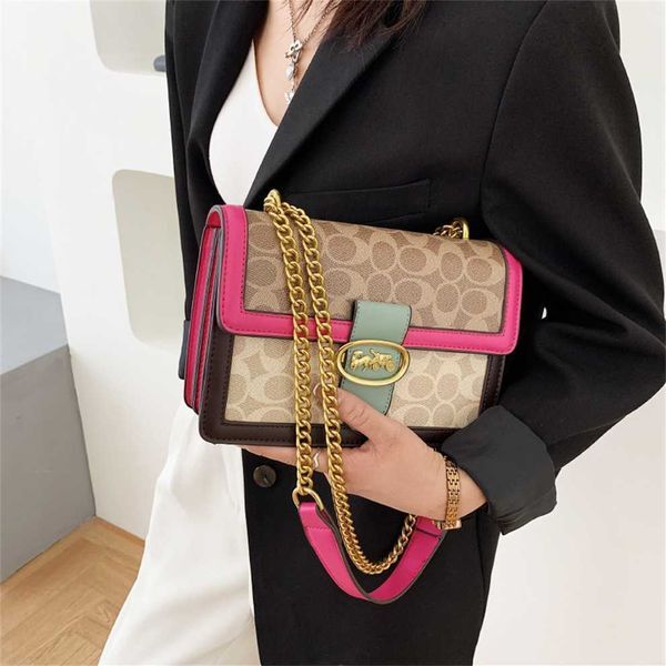 texture versatile crossbody 2023 color contrast chain small square Advanced sense ins shoulder bag 50% Off Outlet Store