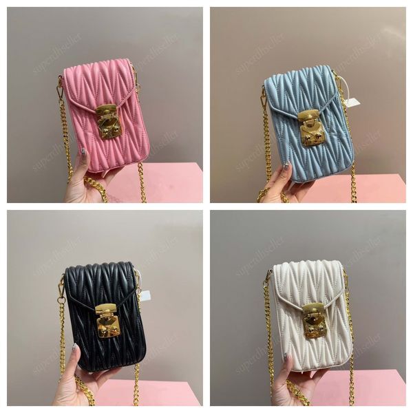Four Color Pleated Cell Phone Bag Mini Genuine Leather Shoulder Bag Metal Chain Buckle Shoulders Top Quality Crossbody Luxury Designer Phone Bags Artwork Flap