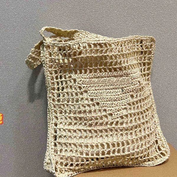 Prad P Home Straw Woven Tote Bag Lafite Grass Beach Bag Knitted One Shoulder Prad Portable Shopping Bags for Female