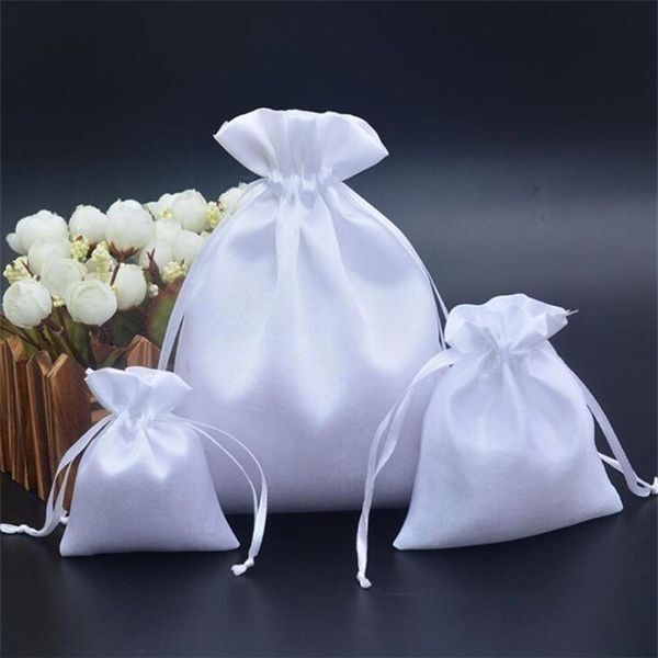 50pcs lot 7x9 10x12 16x20 cm Black White Satin Pouch Drawstring Bags For Jewellery Pouches Makeup Wig Packaging Gift Bag T200602269t