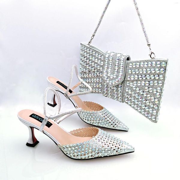 Dress Shoes Versatile Bright Silver Striped Hollow Design The Same Square Handbag Fashion Party Ladies And Bags