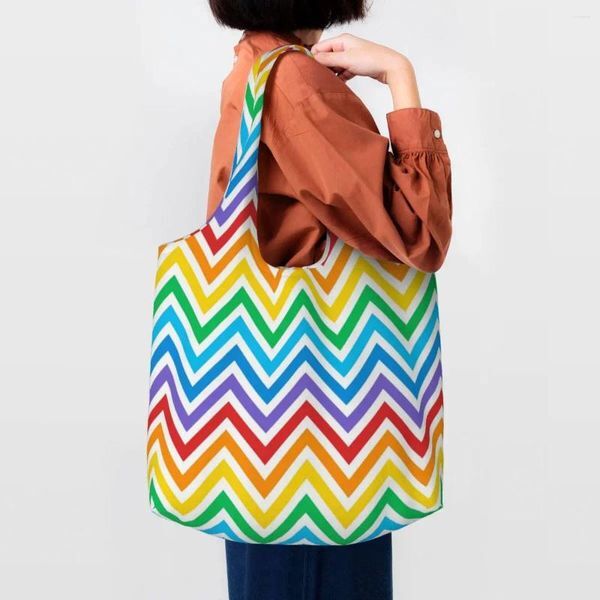Shopping Bags Color Home Zigzag Art Bag Women Shoulder Canvas Tote Durable Bohemian Geometric Grocery Shopper Handbag Gift