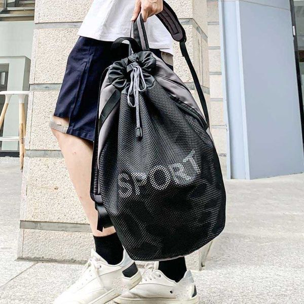 Outdoor Bags Men Basketball Sports Bag Soccer Storage Mesh Bags Gym Training Shoulder Backpack Fitness Handbag Drawstring School Bag X557A J230424