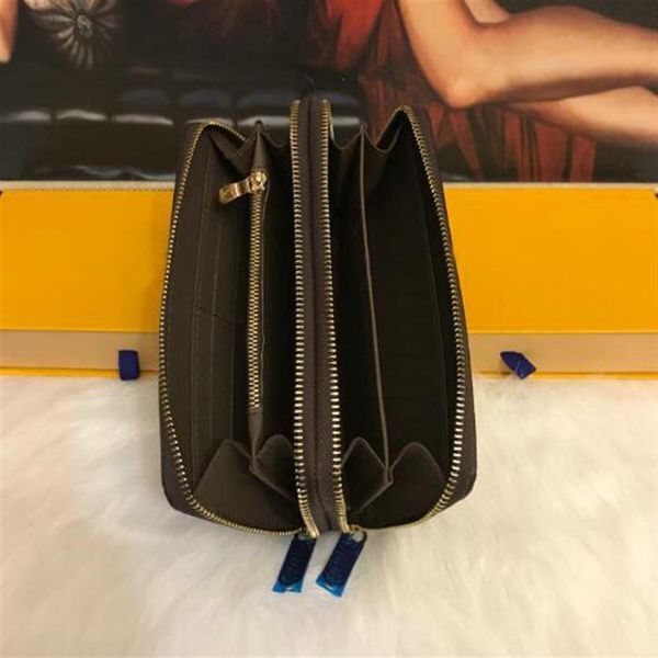 fashion 4 style designer credit card holder high quality classic leather double zipper purse folded notes and receipts bag Long wa2317