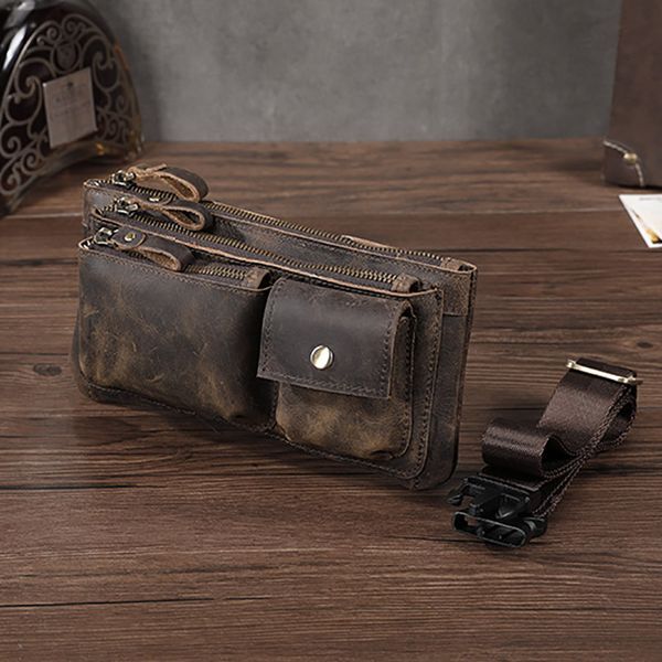 Waist Bags Crazy Horse Leather men Casual Fashion Travel Fanny Belt Chest Pack Sling Bag Design Bum Phone Cigarette Case Male 81129 221208