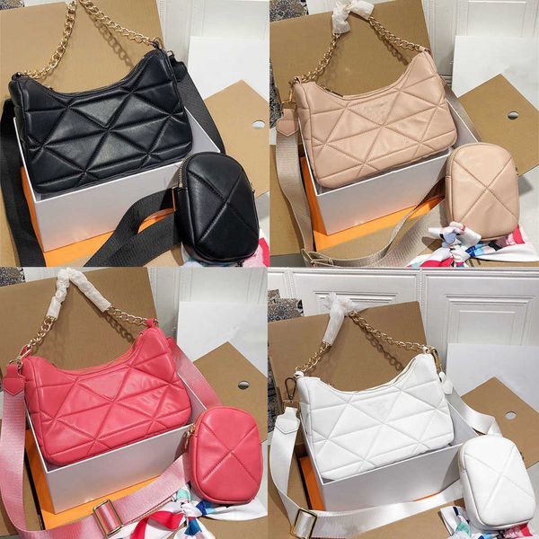 Prad Bags System nappa leather patchwork Chain 2sets hobo shoulder bag Re-Edition2005 Nylon Zipper Pouch Purse Composite Wallet Women Crossbody H42X