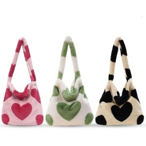 Evening Bags Love Hearts Print Women Soft Plush Shoulder Bag Winter Warm Fluffy Tote Large Capacity Fur Underarm