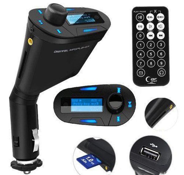 3 5mm Audio Blue Lcd Car Kit Mp3 Music Player Remote Wireless Fm Transmitter Modulator Auto Radio usb Sd Mmc Cars Amplifiers181F